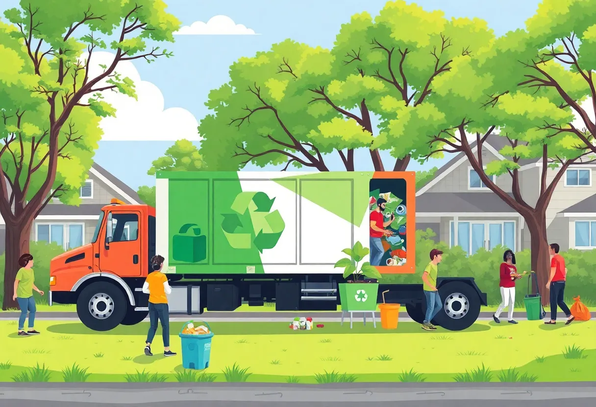 Illustration of a recycling truck in Austin collecting waste