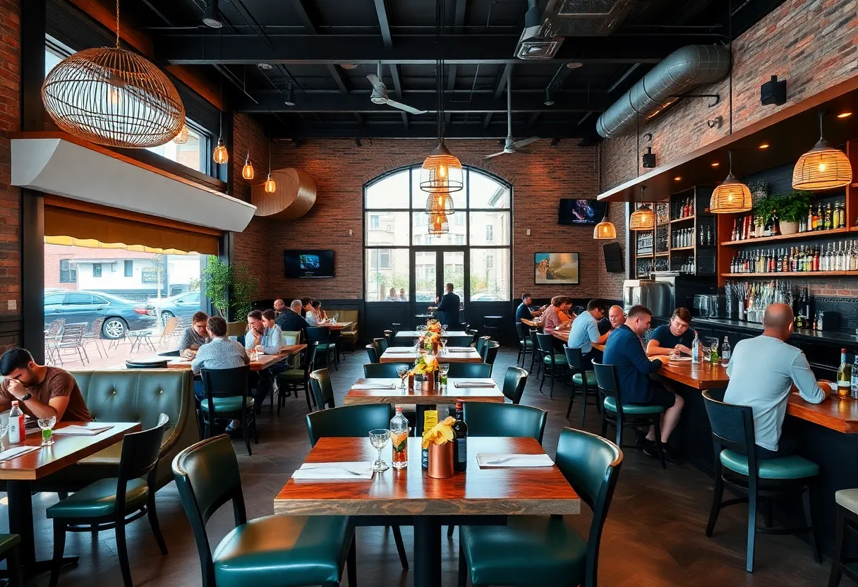 Interior view of Black Gold Barbecue showcasing stylish decor and patrons enjoying their meal