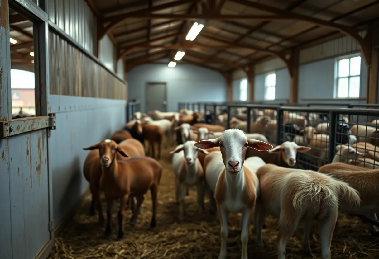 High school barn with goat pen representing animal cruelty case