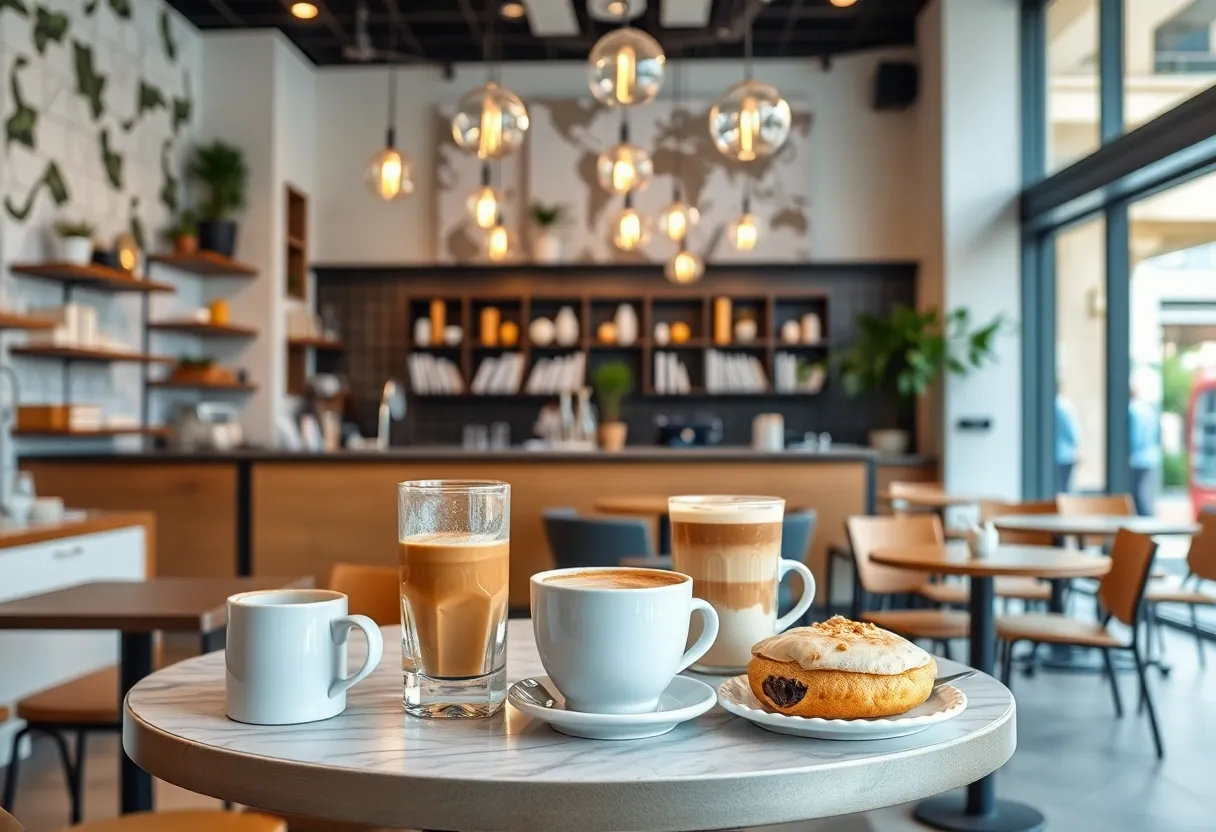 Interior view of Coach coffee shop in Austin showcasing coffee and pastries