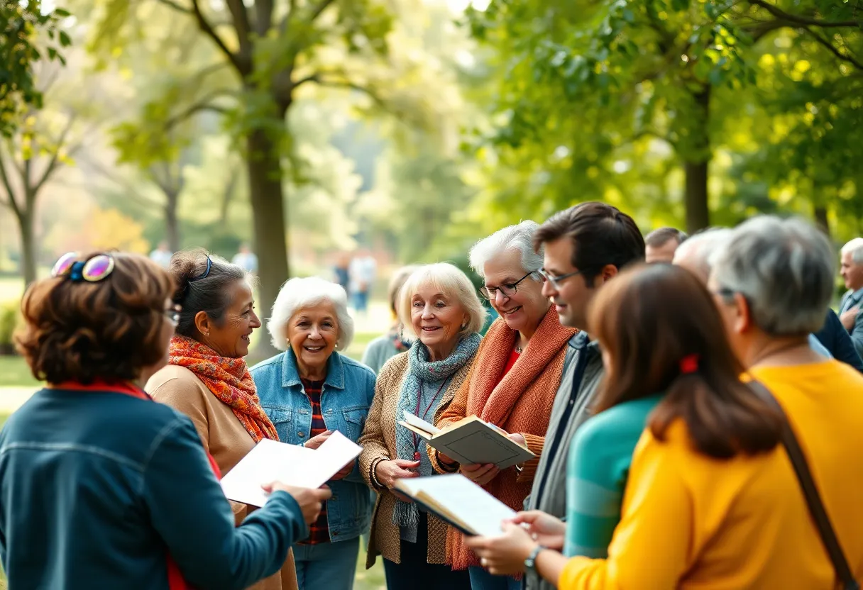 Community members reflecting together in a park.