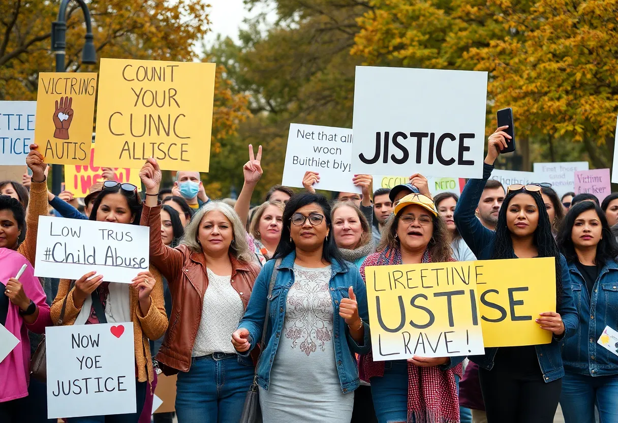 A community gathering in support of domestic violence victims.