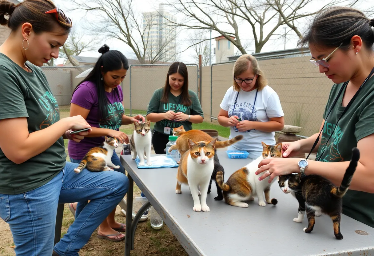 Volunteers at a cat clinic in Austin working to spay and neuter free-roaming cats