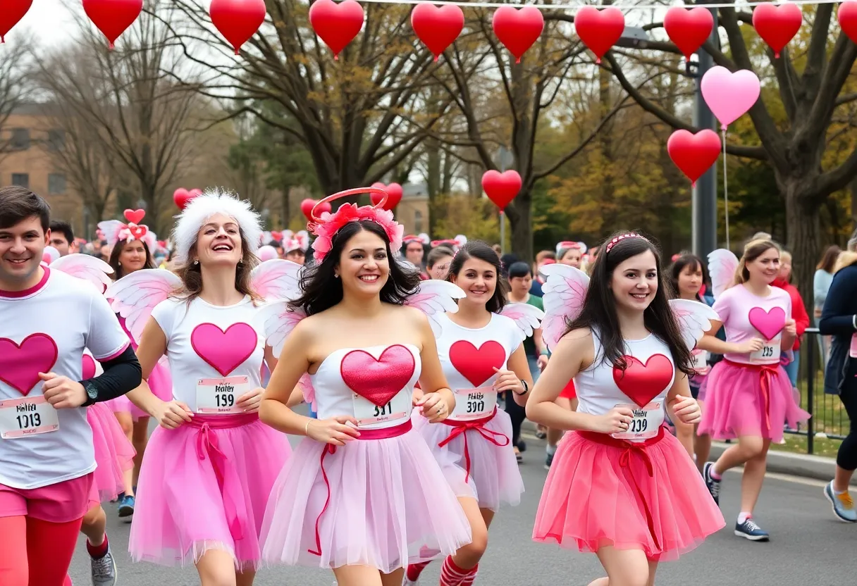 Participants in cupid-themed costumes at the Cupid's Chase 5K
