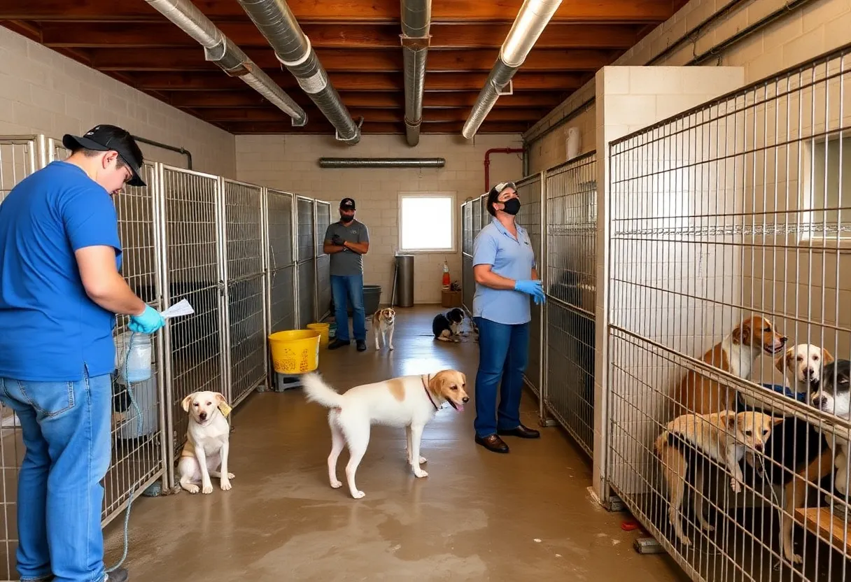 Staff members caring for animals at Georgetown Animal Shelter during repair works