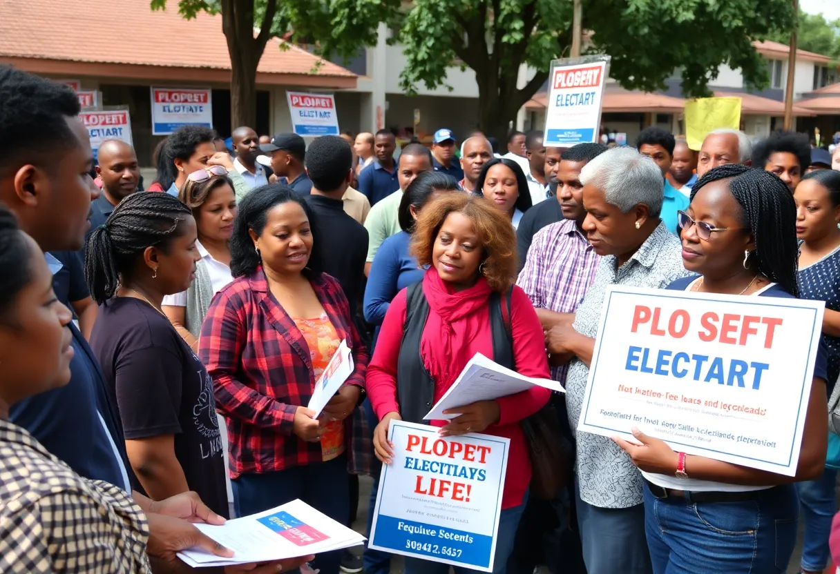 Community gathering discussing local elections in Georgetown