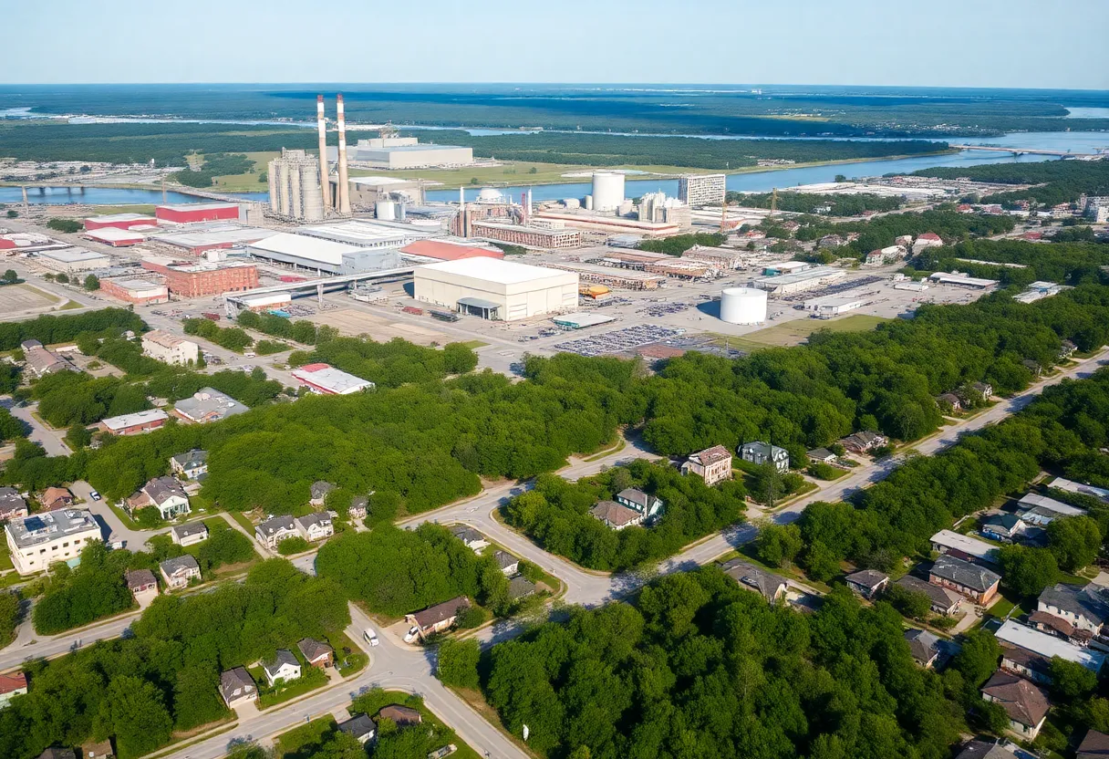 Industrial view of Georgetown, South Carolina with International Paper mill in the background.