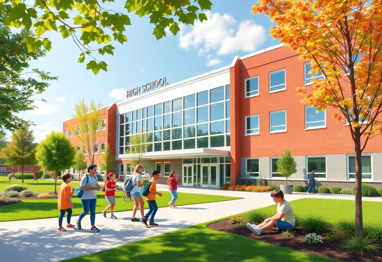 Architectural rendering of the new high school in Georgetown