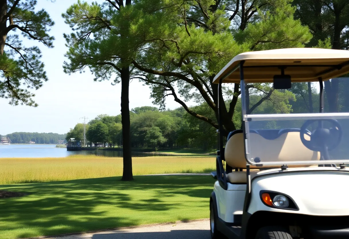 Golf cart on Kelleys Island surrounded by nature