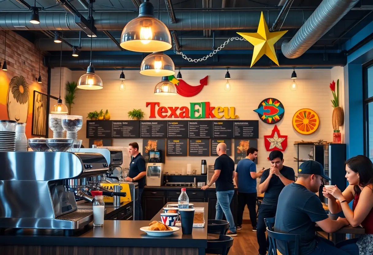 Interior view of La Dosis Coffee and Cocktails in Cedar Park, showcasing the vibrant atmosphere.