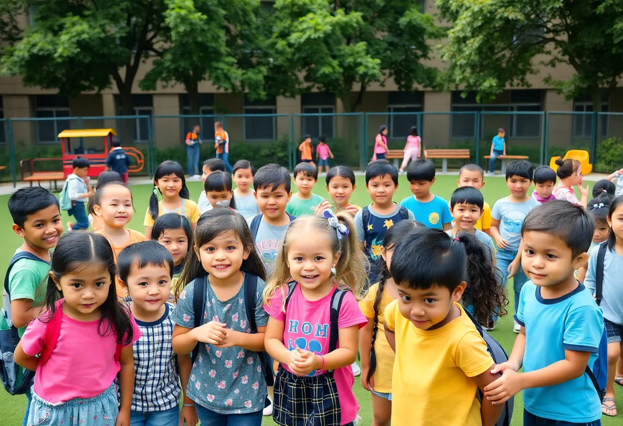 Children engaging in various after-school programs at Leander school playground.