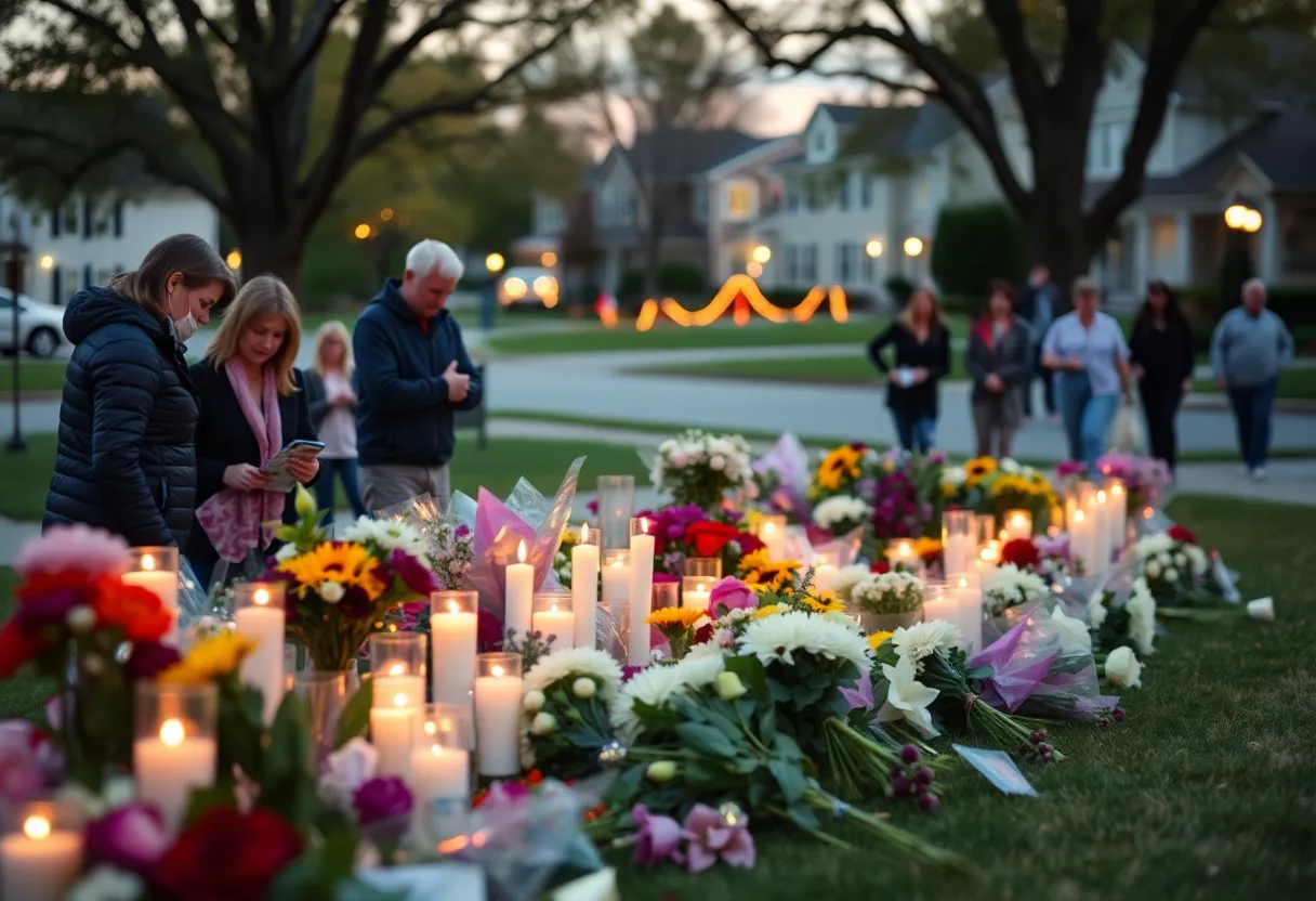 Community members holding candles during a vigil for the shooting victim in Manor, Texas.