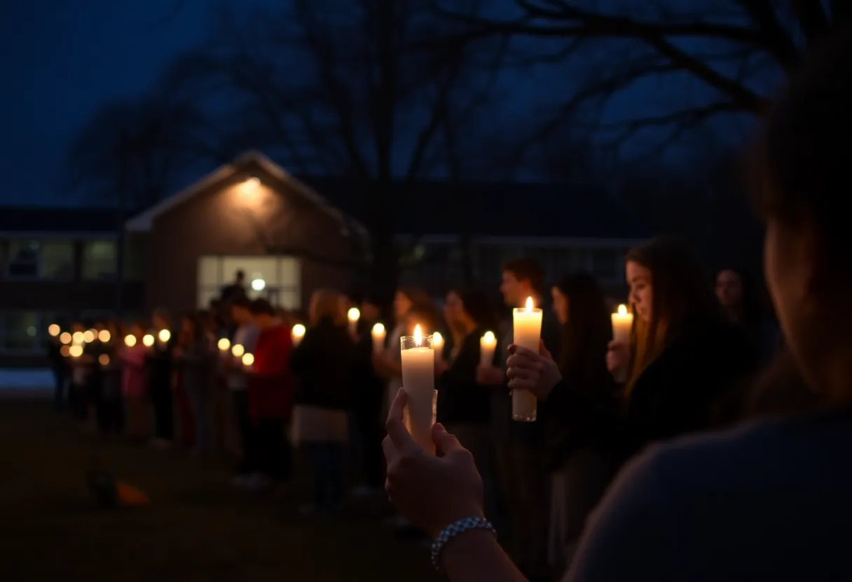 Community members holding candles at a vigil in Manor, Texas