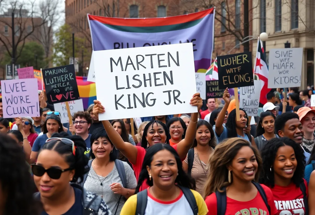 Community members marching for Martin Luther King Jr. Day