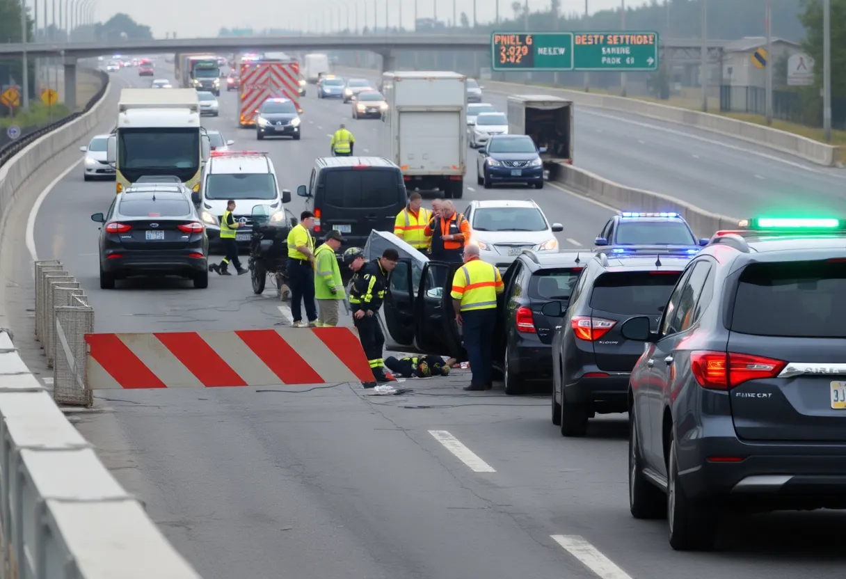 Emergency responders at the scene of a multi-vehicle crash on I-35 in Pflugerville.