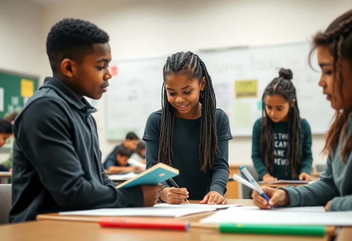 Students in a classroom participating in the Bluebonnet Learning curriculum