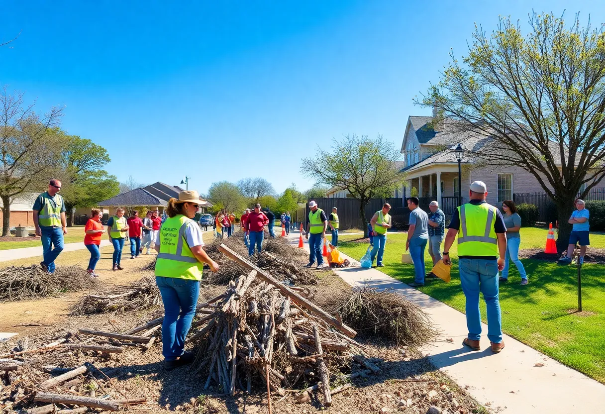 Volunteers and city workers participating in the cleanup efforts in Round Rock after Winter Storm Mara.