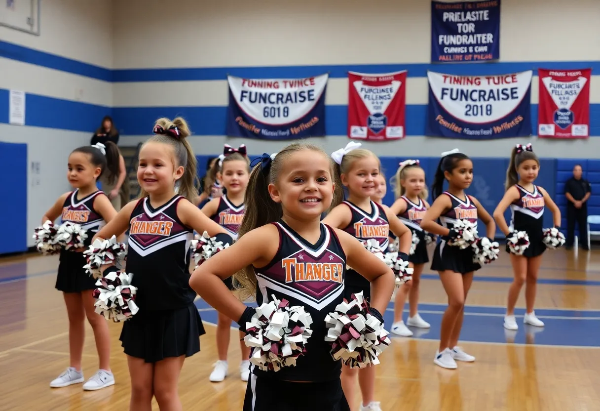 Young cheerleaders practicing for fundraising event