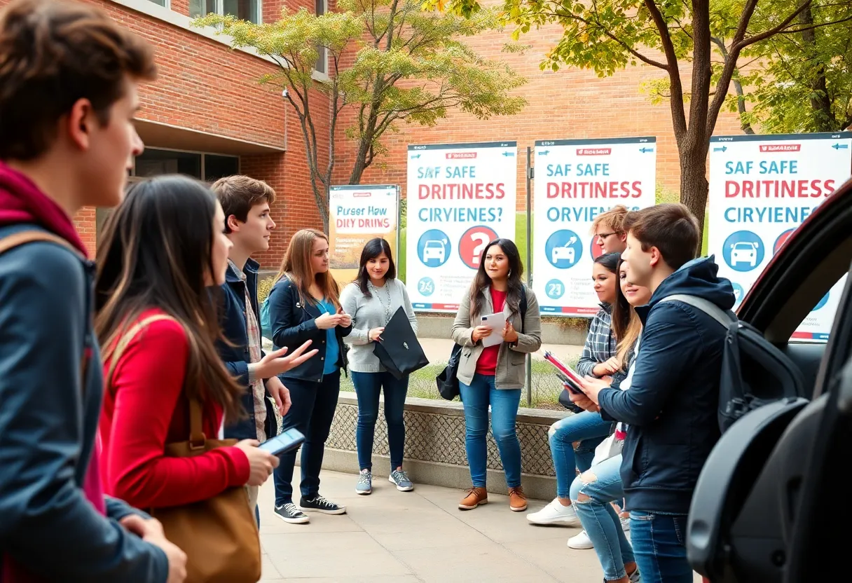 Students discussing safe driving initiatives on campus