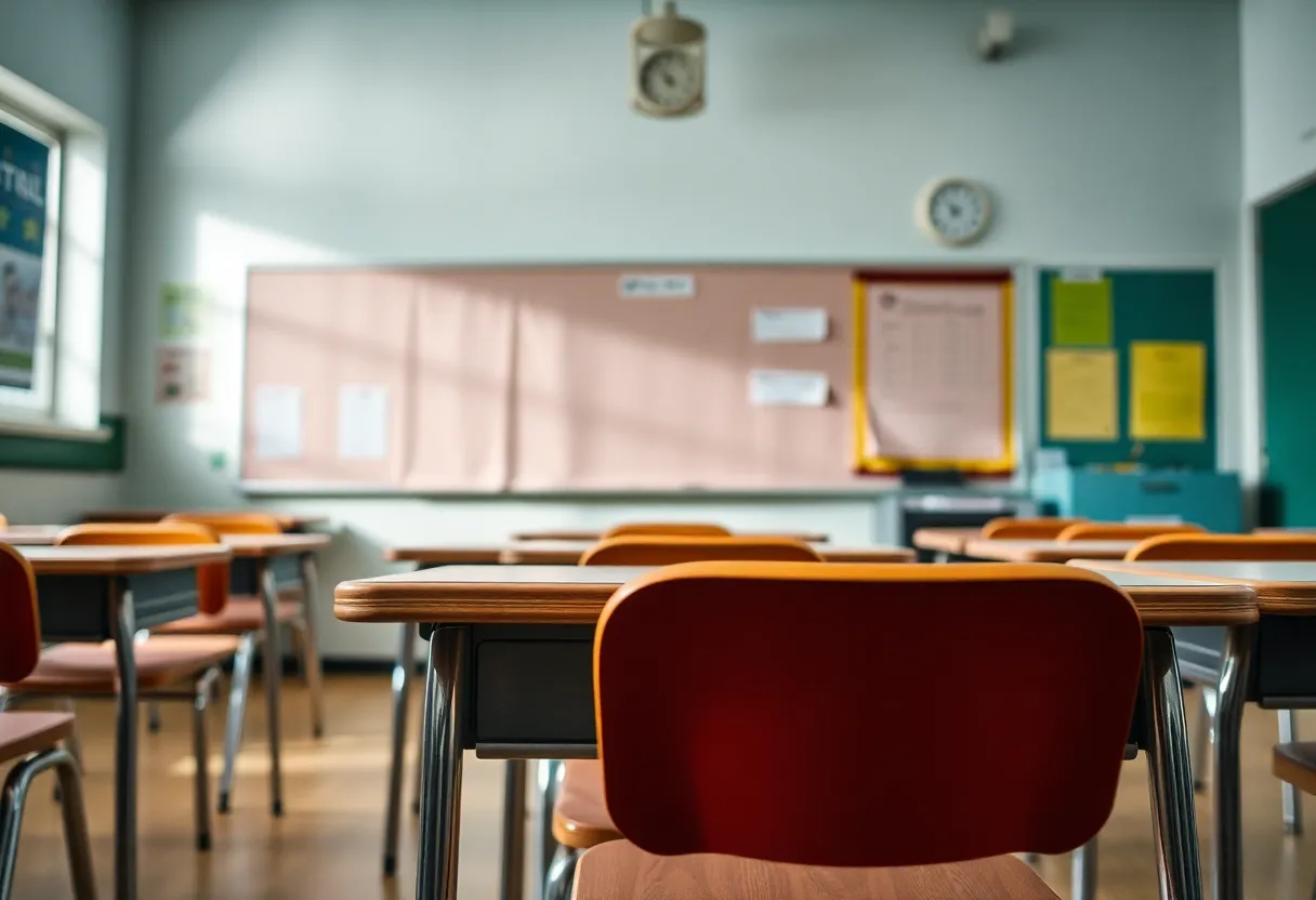 Classroom environment reflecting concern over teacher misconduct.