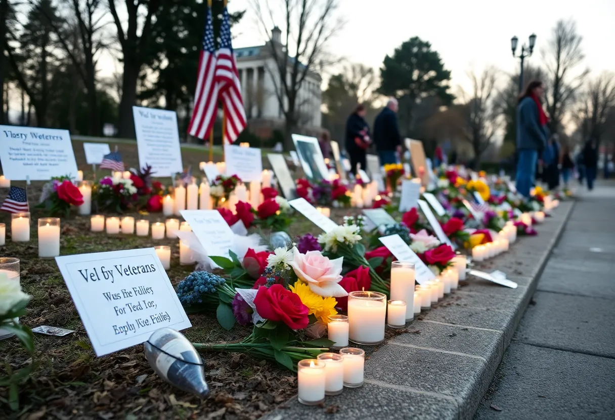 Memorial for veterans with candles and flowers