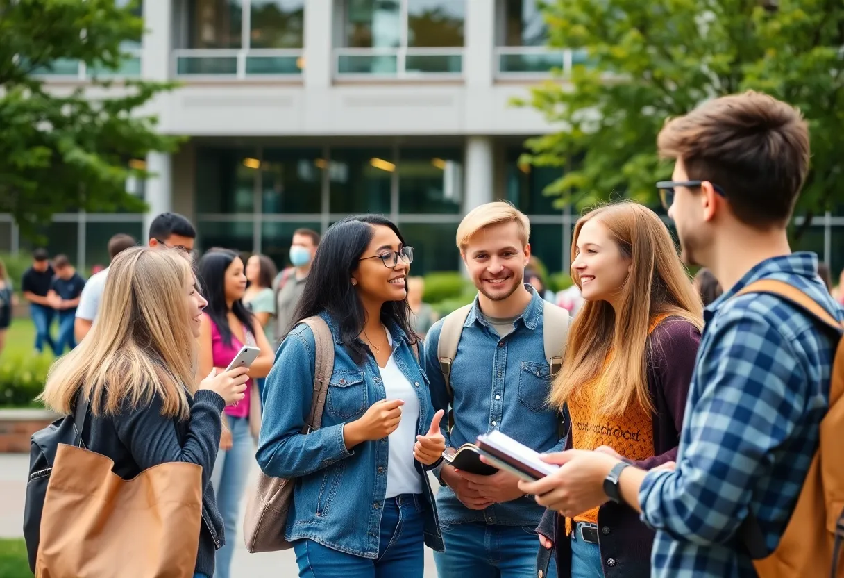 Students on the University of Austin campus engaging in intellectual discussions.