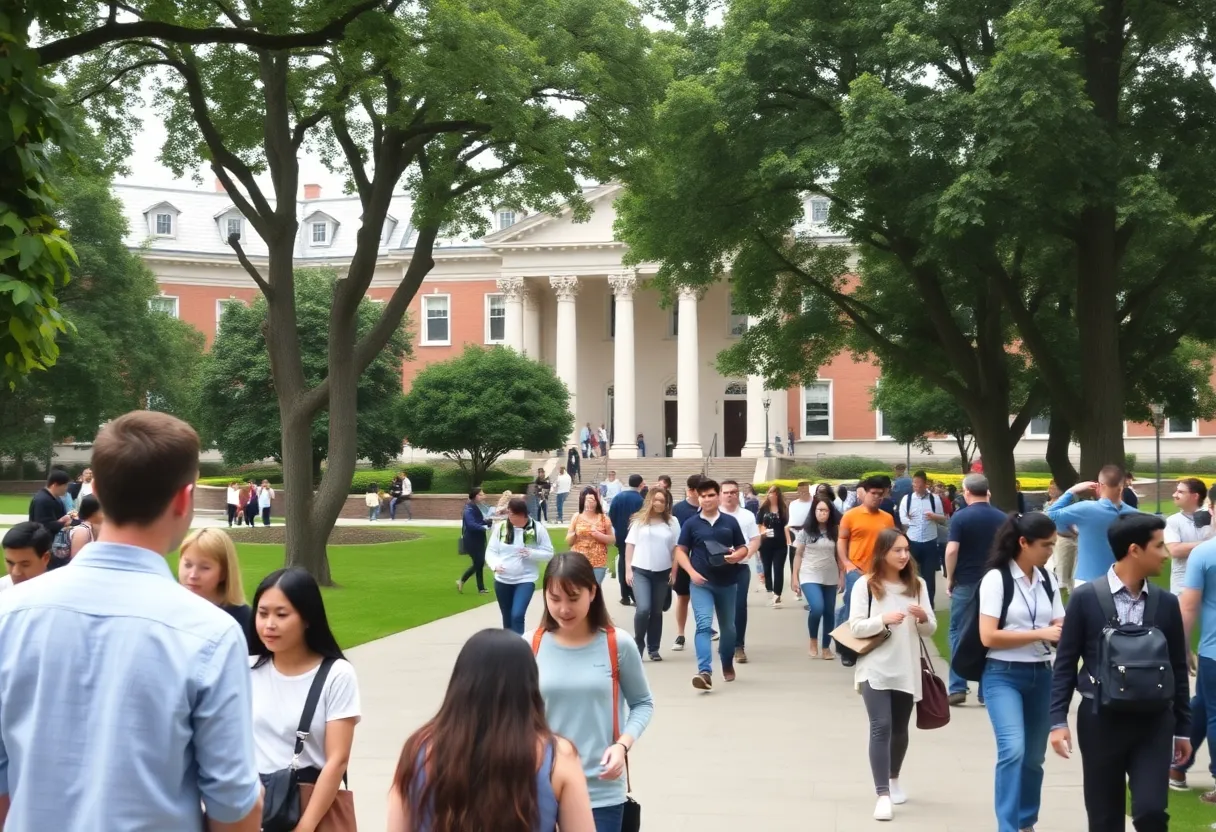 Students arriving at the University of Austin campus