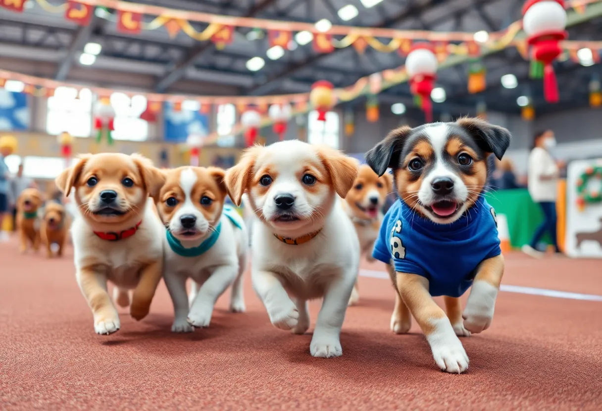 Cute puppies racing during the virtual Puppy Bowl