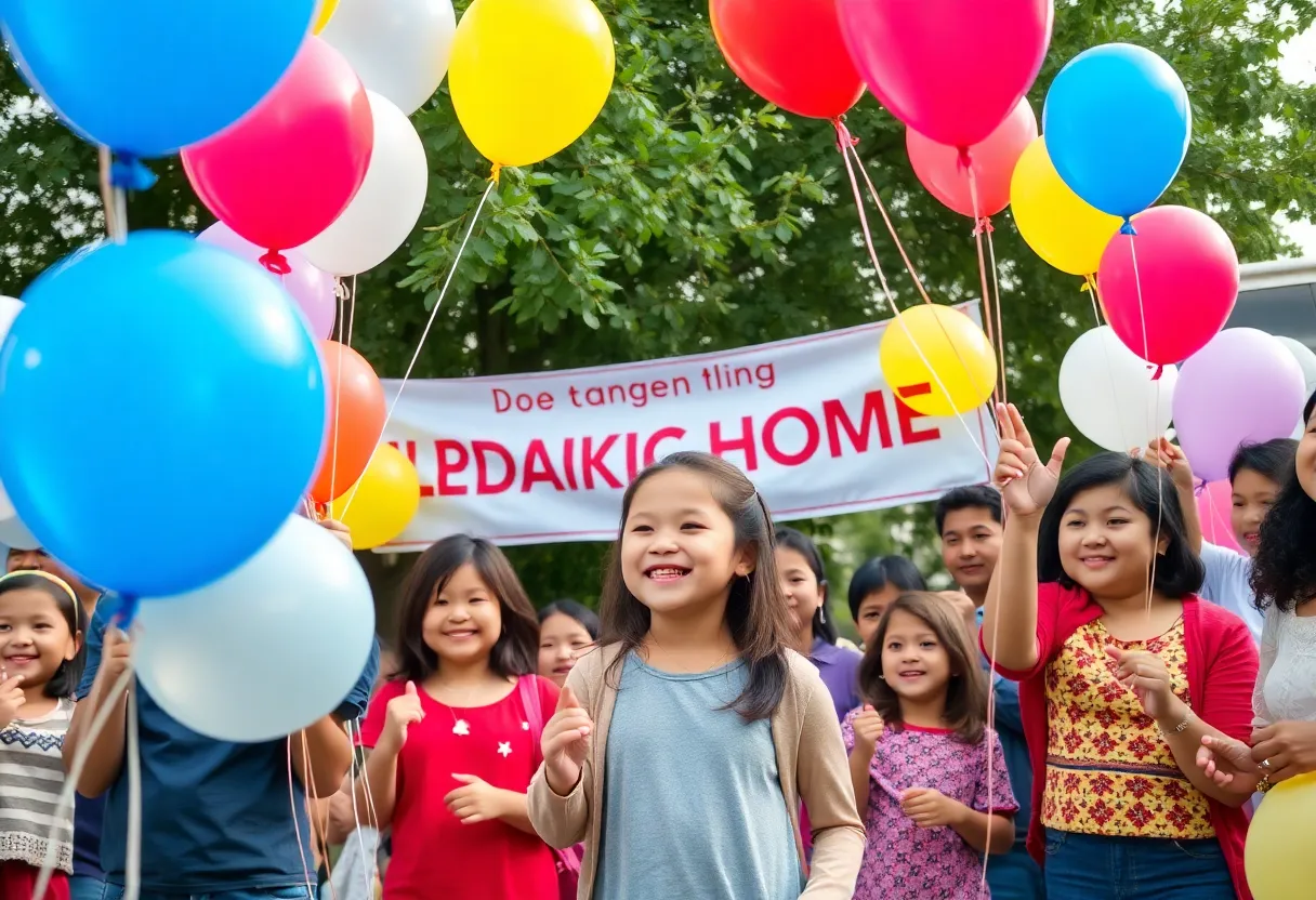 Community celebration for a young girl returning home after recovery