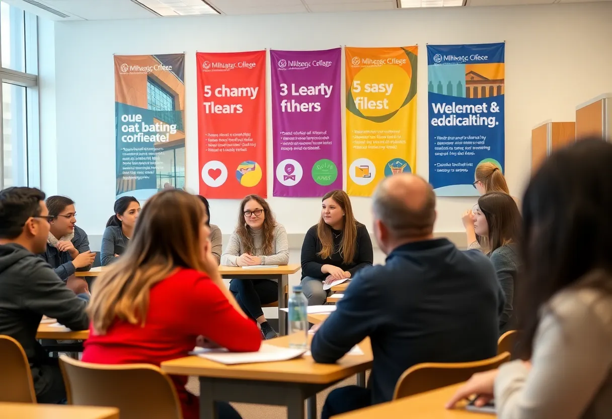 Students in a classroom at Austin Community College discussing educational pathways.
