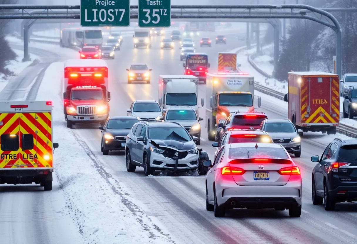 Multi-vehicle crash on Interstate 35 in Austin during winter weather