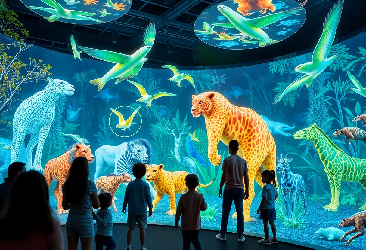 Holographic zoo with lifelike holograms of animals and families interacting