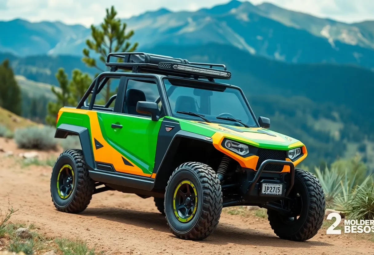 Electric off-road vehicle in action in natural scenery