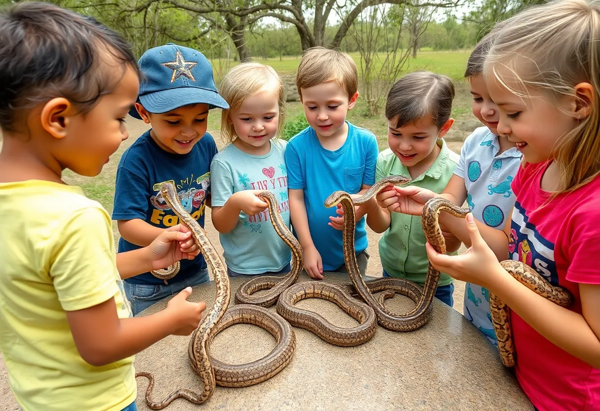 Children participating in educational snake event in Georgetown