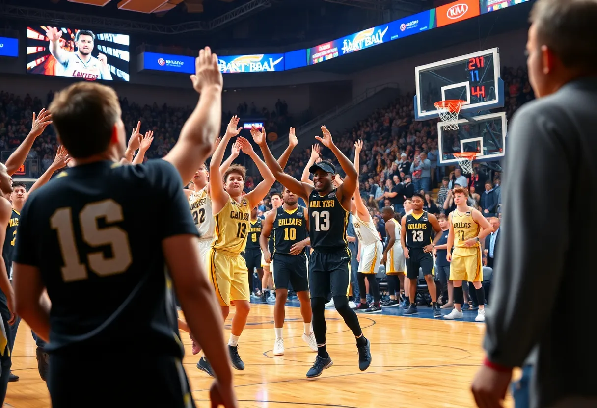 Augusta Jaguars basketball team in action during a game against Lander University