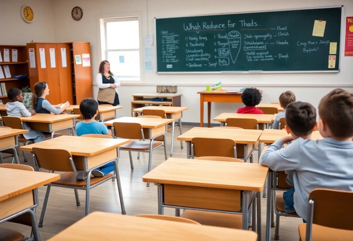 Classroom affected by budget cuts with empty desks