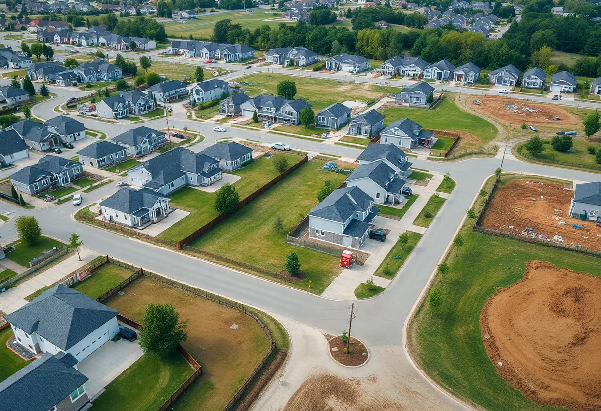 Aerial view of Meadowlark Preserve development area showing construction and homes.