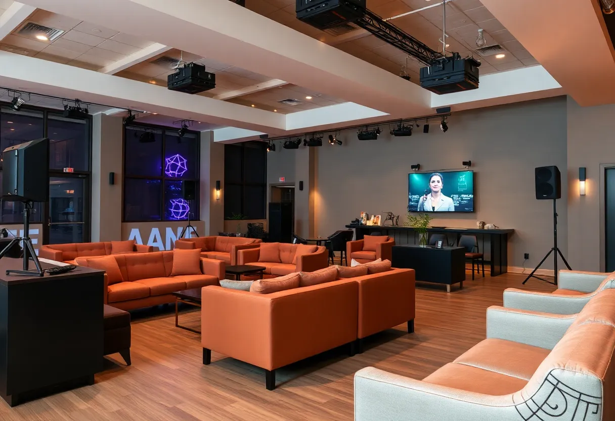 Interior view of Penfold Theatre's rental venue with seating and event setup.
