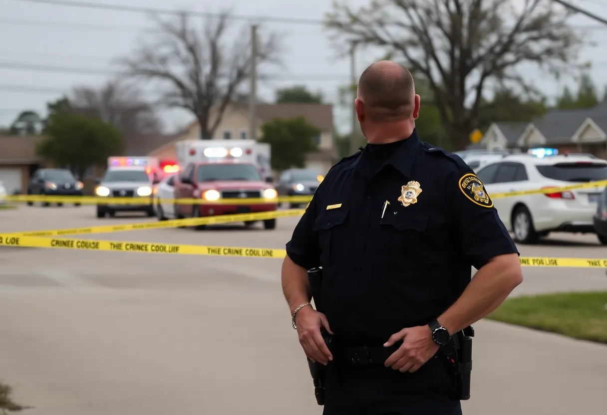 Scene of Pflugerville Police shooting with caution tape and police vehicles