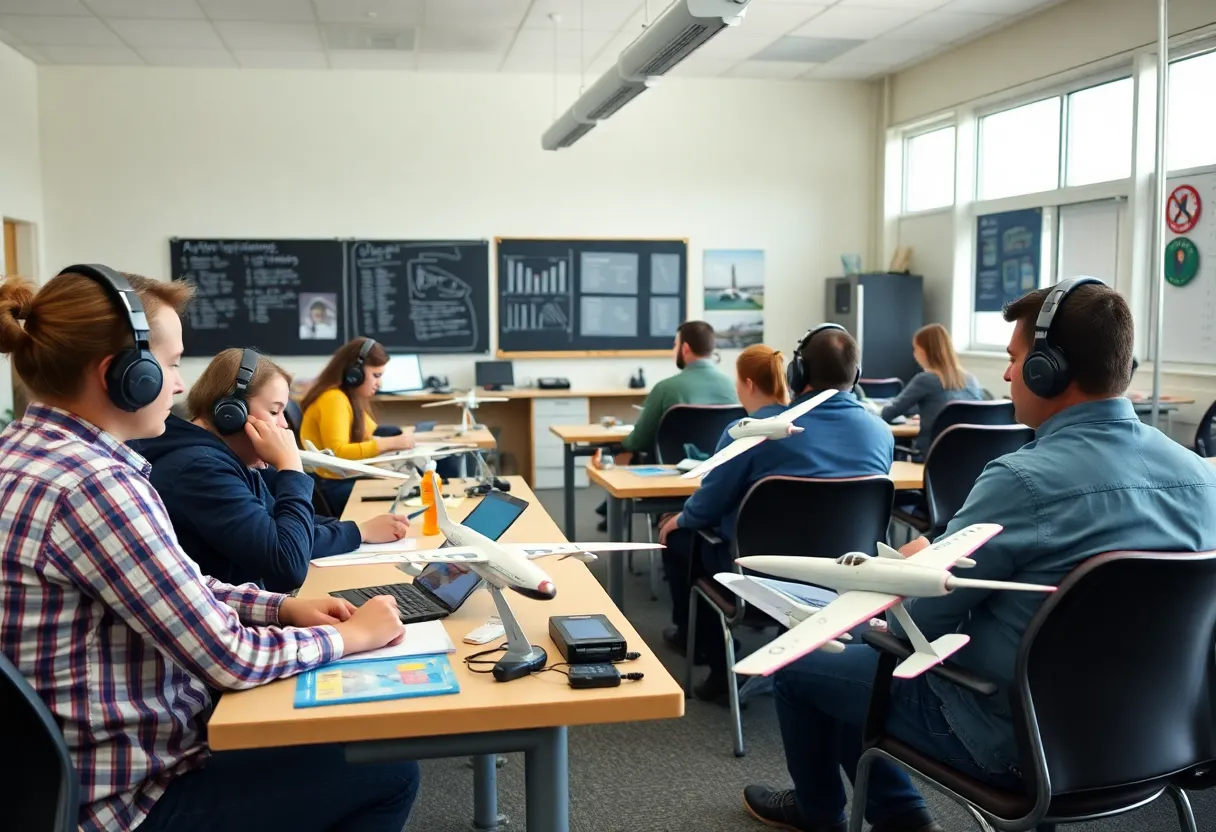 Students participating in pilot training at AeroGuard in Georgetown