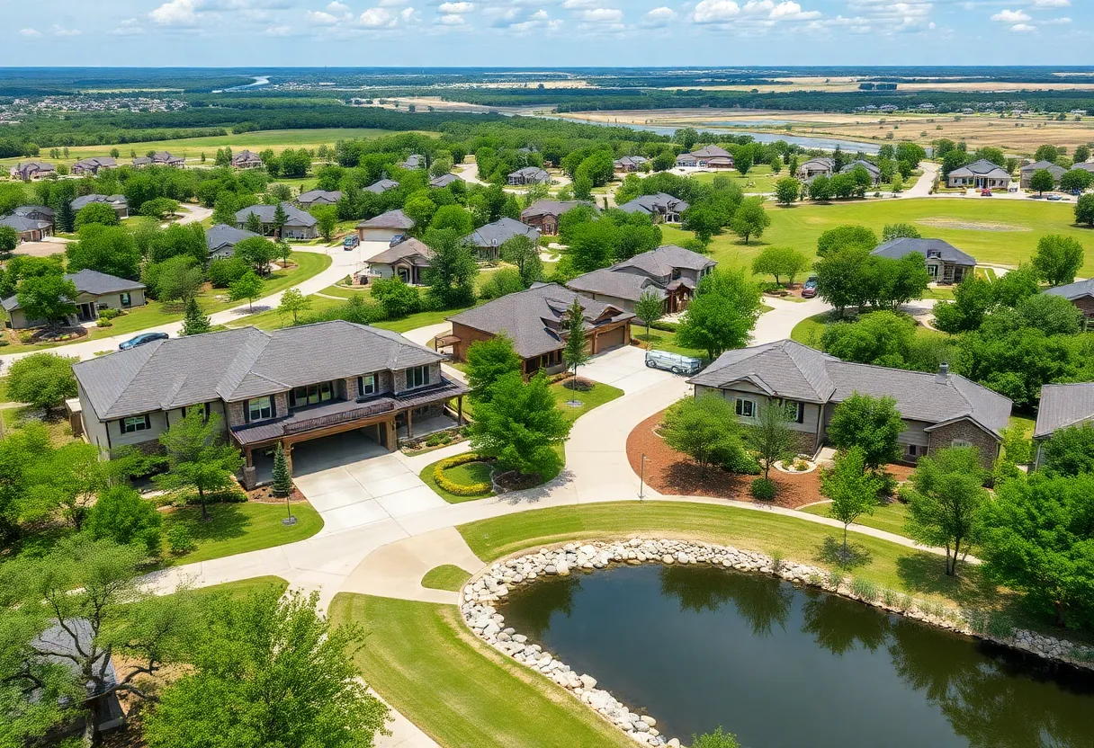 View of residential homes in Sonterra, Williamson County, Texas