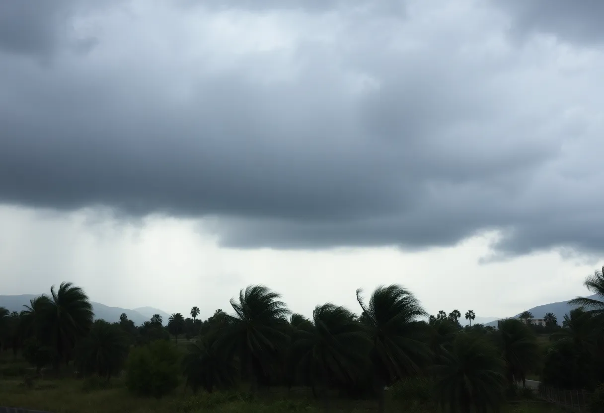 Severe storm with heavy rain and dark clouds over Southern California