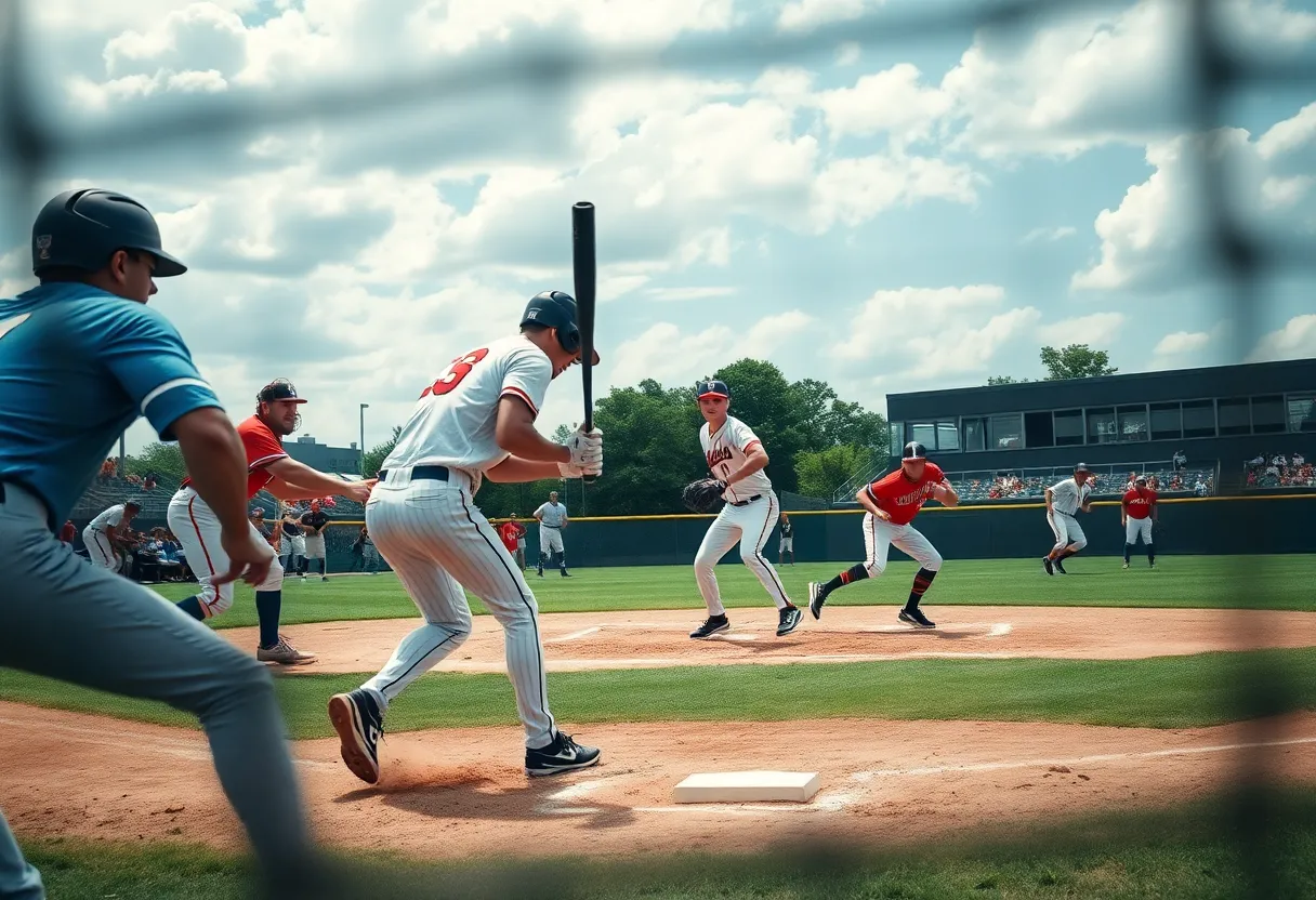 Players of Southwestern University Baseball Team in a game