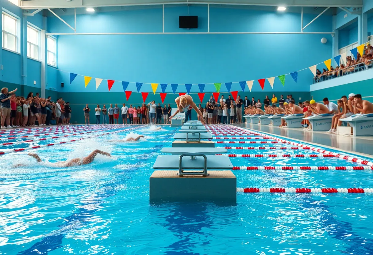 Swimmers from Southwestern University and McMurry University competing in a swim meet