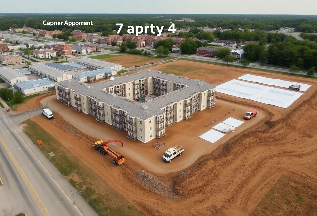 Aerial view of Acacia Cliffs apartment complex site under discussion for redevelopment.