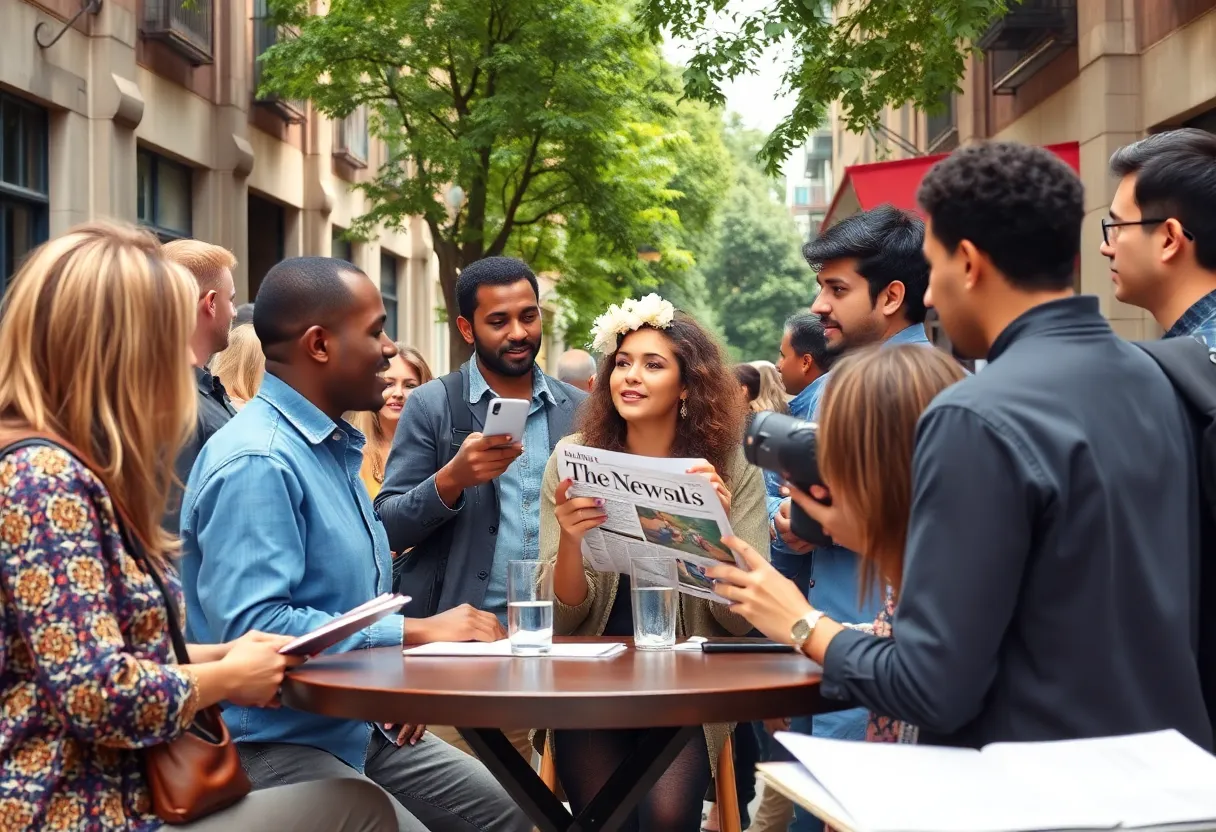 A diverse group of people discussing journalism in Austin