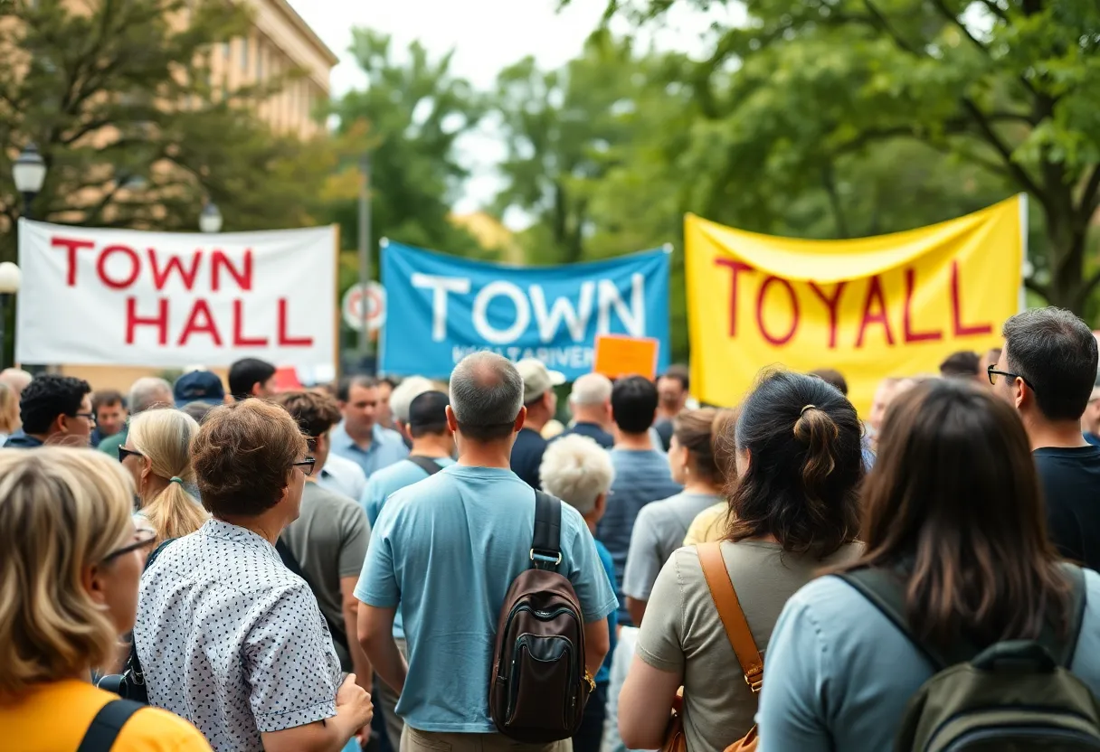 Belton residents participating in a town hall meeting