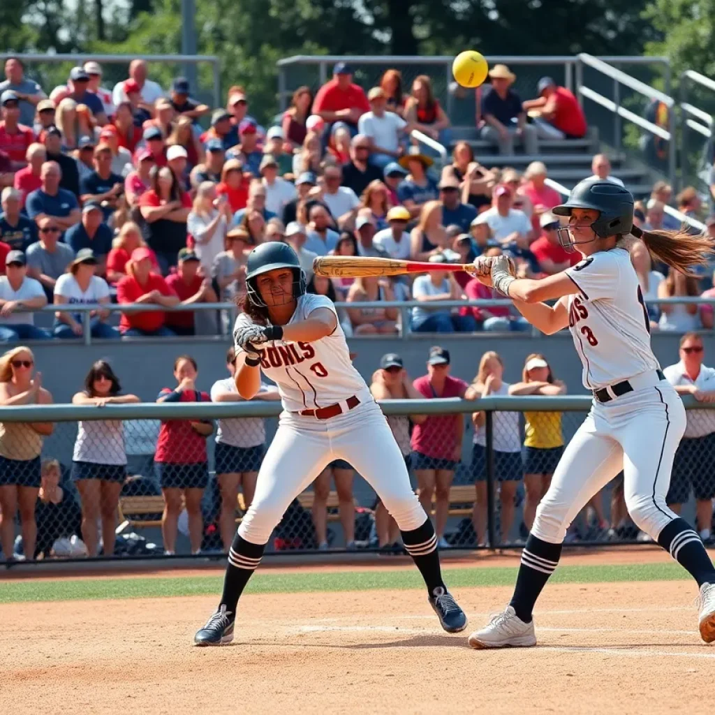 Centenary Ladies and Southwestern University Pirates in action during a softball game.