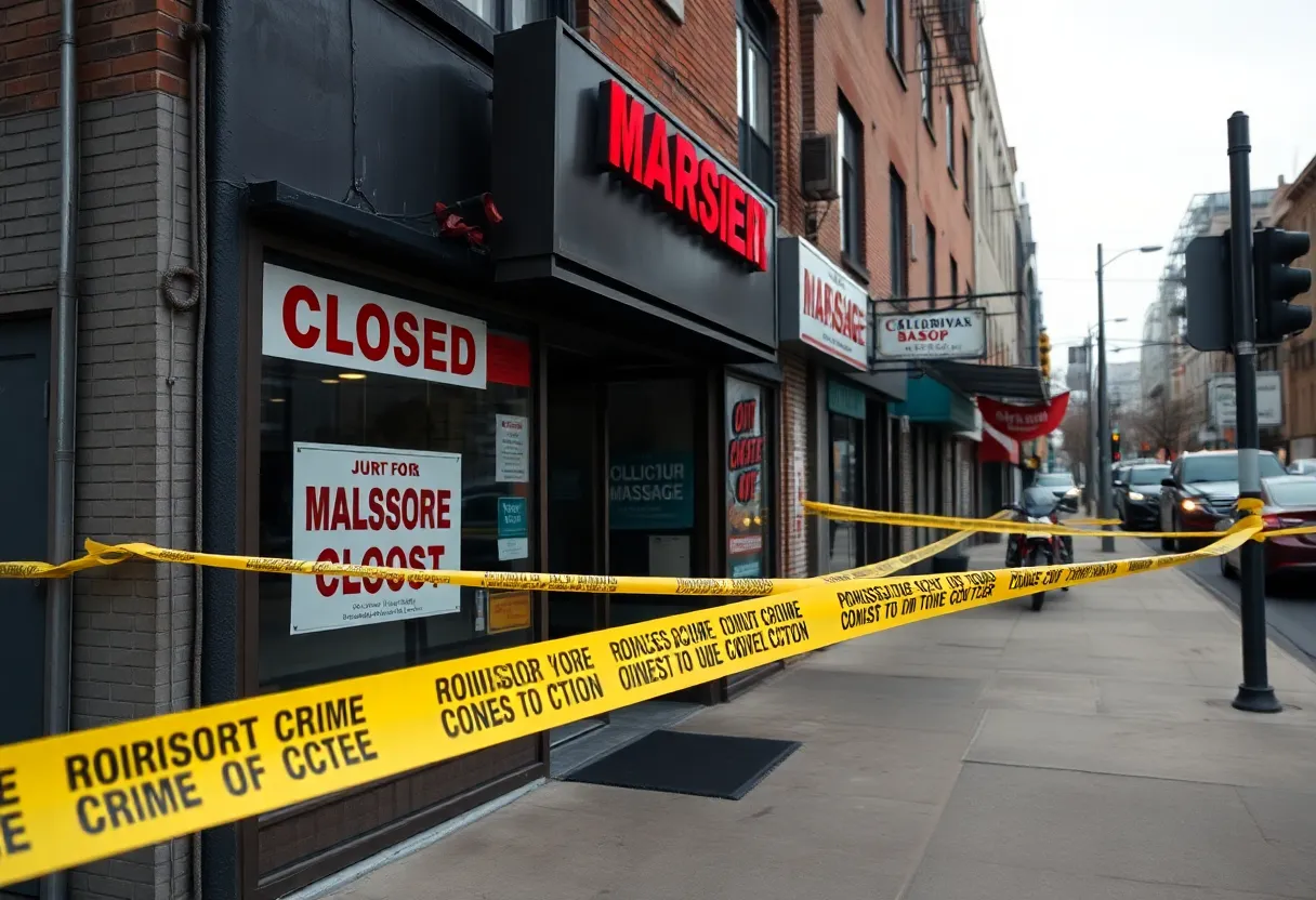 Closed massage therapy parlor with police presence