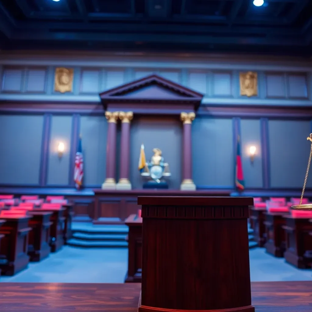 A courtroom that symbolizes justice and legal advocacy.